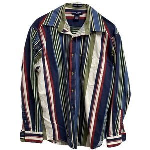 Vintage‎ 90s Ivy Crew Men's Button Down Dress Shirt Blue/White/Green Sz. M